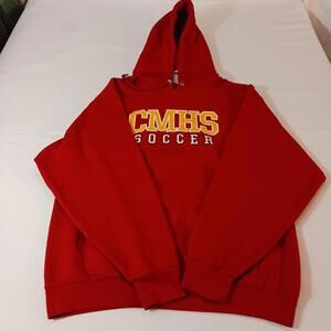 Jerzees NuBlend CMHS SOCCER Men's L Cotton Blend Red Hoodie Pullover Sweatshirt
